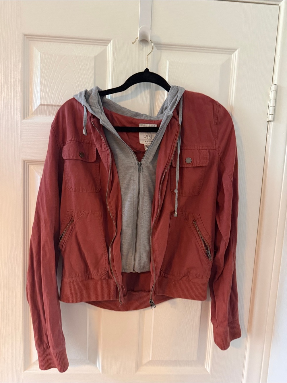 Women’s Red Hooded Layered Jacket - full tilt